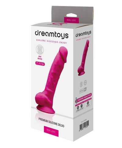 REAL LOVE DILDO WITH BALLS 7INCH FUCHSIA