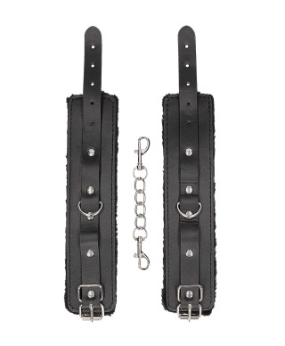 Plush Bonded Leather Hand Cuffs - With Adjustable Straps