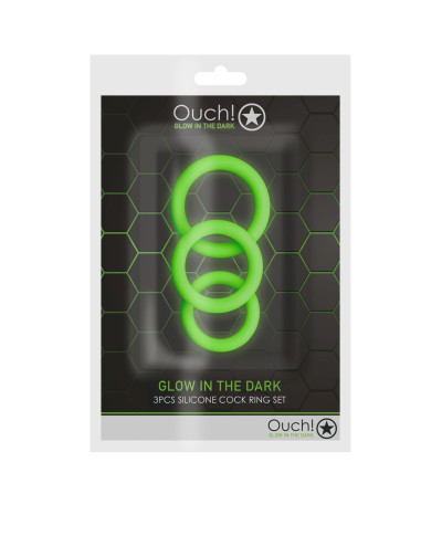 3 pcs Cock Ring Set - Glow in the Dark - Neon Green