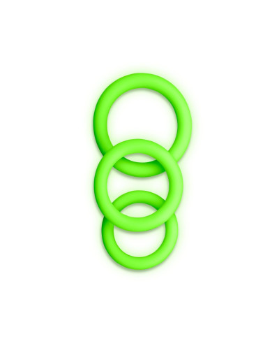 3 pcs Cock Ring Set - Glow in the Dark - Neon Green