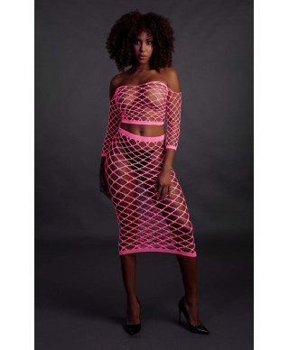 Long Sleeve Crop Top and Long Skirt - Pink - XSXL