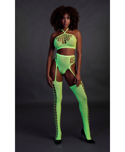 Two Piece with Crop Top and Stockings - Green - XSXL