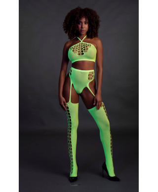 Two Piece with Crop Top and Stockings - Green - XSXL