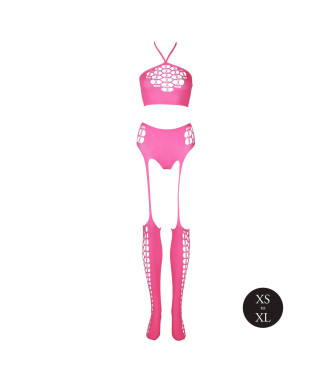 Two Piece with Crop Top and Stockings - Pink - XSXL