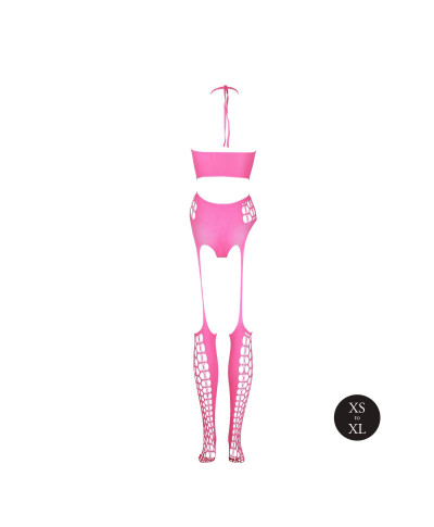 Two Piece with Crop Top and Stockings - Pink - XSXL