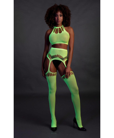 Two Piece with Crop Top and Stockings - Green - XSXL