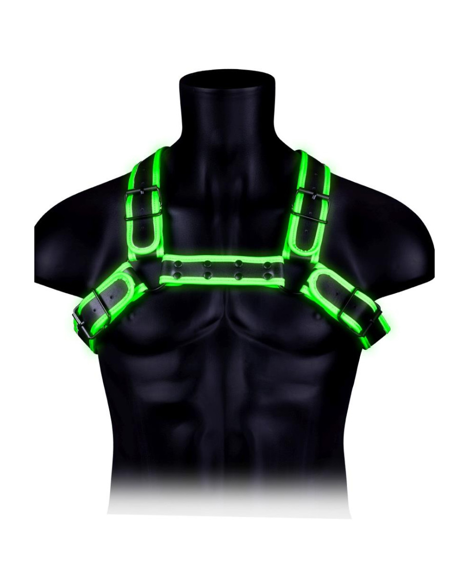 Buckle Bulldog Harness - GitD - Neon GreenBlack - SM