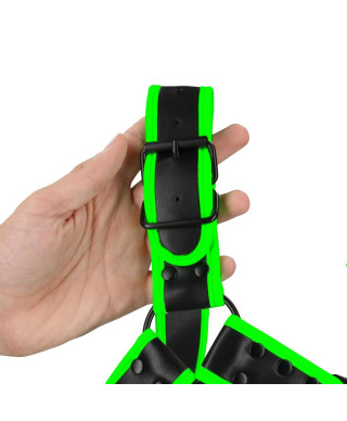 Buckle Bulldog Harness - GitD - Neon GreenBlack - SM