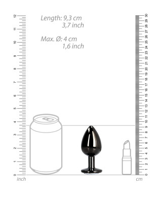 CZARNY METALOWY KOREK ANALNY PLUG Z DIAMENTEM 93 CM WODOODPORNY