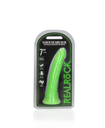 Slim Realistic Dildo with Suction Cup - Glow in the Dark - 7 18 cm