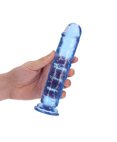 Żelowe niebieskie dildo z przyssawką waginalne i analne 20 cm