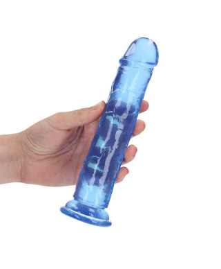 Żelowe niebieskie dildo z przyssawką waginalne i analne 22 cm