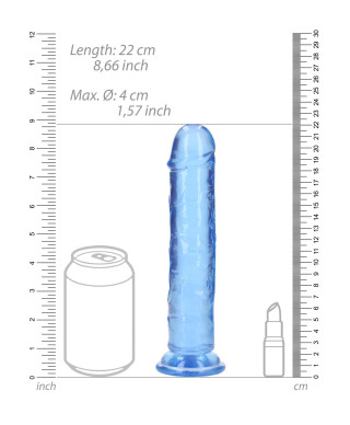 Żelowe niebieskie dildo z przyssawką waginalne i analne 22 cm