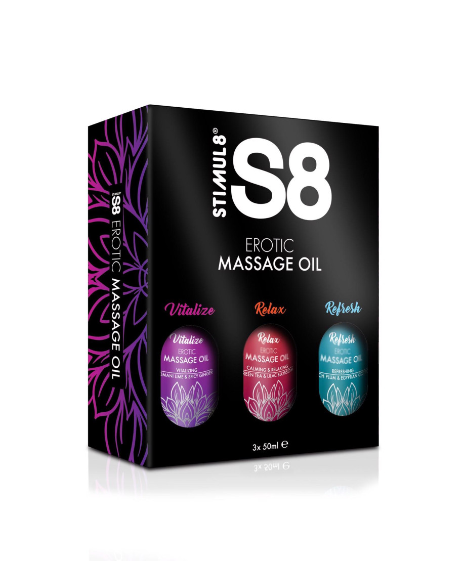 S8 Massage Oil Box 3x 50ml Multi flavour