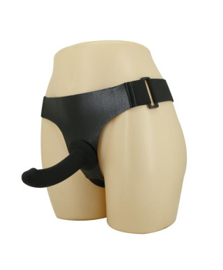 Majtki na szelkach z zakrzywionym czarnym dildo