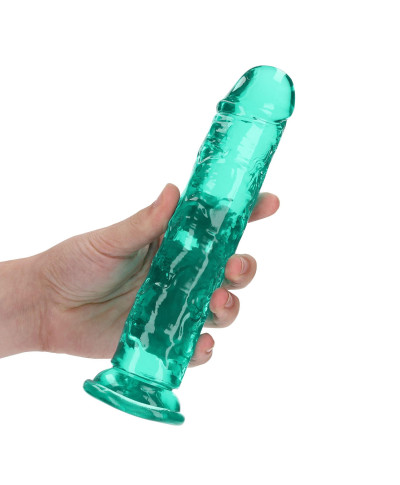 Żelowe zielone dildo z przyssawką waginalne i analne 22 cm