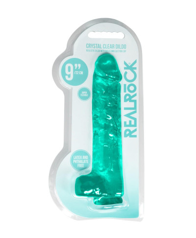 9 25 cm Realistic Dildo With Balls - Turquoise