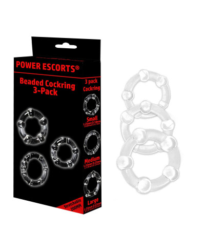 Beaded cockring 3 pack transparent in colour box