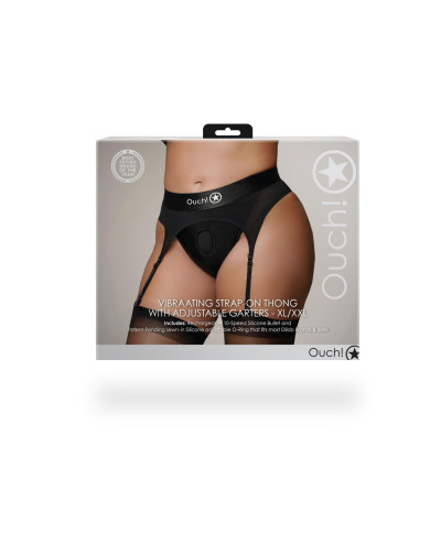 Vibrating Strap-on Thong with Adjustable Garters - XLXXL