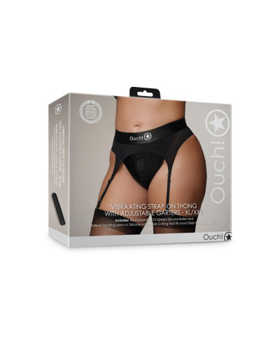 Vibrating Strap-on Thong with Adjustable Garters - XLXXL