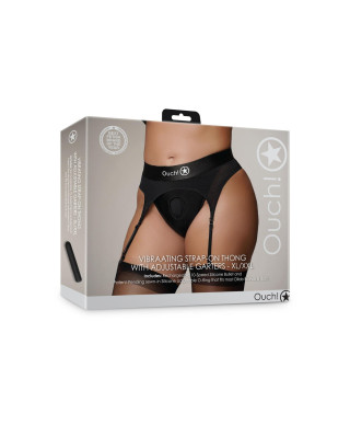 Vibrating Strap-on Thong with Adjustable Garters - XLXXL