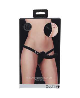 Ouch - Silicone Ribbed Strap-On - Adjustable - Black