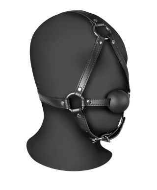 Head Harness with Solid Ball Gag - Black