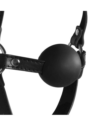 Head Harness with Solid Ball Gag - Black