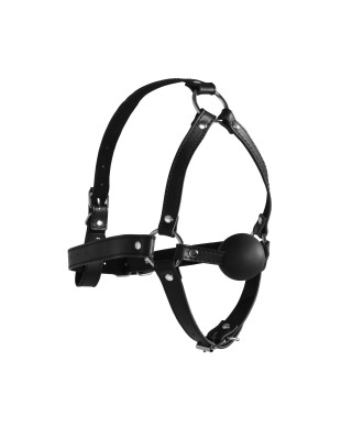 Head Harness with Solid Ball Gag - Black