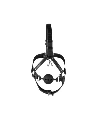 Head Harness with Breathable Ball Gag and Nose Hooks - Black