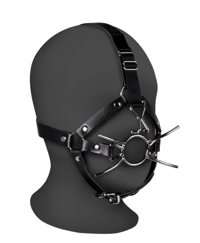 Head Harness with Spider Gag and Nose Hooks - Black