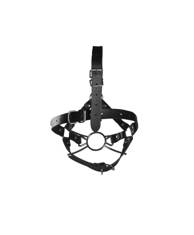 Head Harness with Spider Gag and Nose Hooks - Black