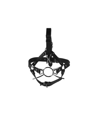 Head Harness with Spider Gag and Nose Hooks - Black