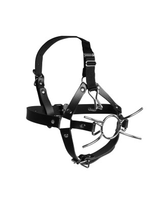 Head Harness with Spider Gag and Nose Hooks - Black