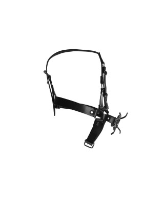 Head Harness with Spider Gag and Nose Hooks - Black