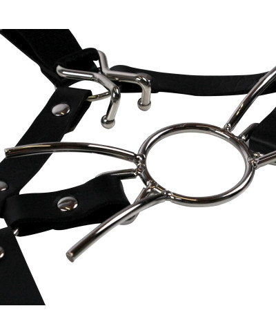 Head Harness with Spider Gag and Nose Hooks - Black