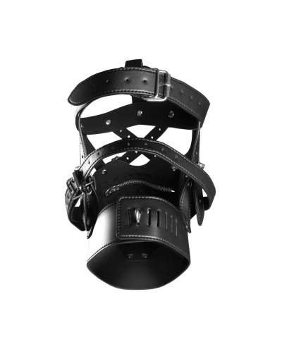 Head Harness with Zip-up Mouth and Lock - Black