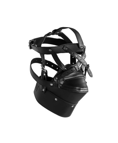 Head Harness with Zip-up Mouth and Lock - Black
