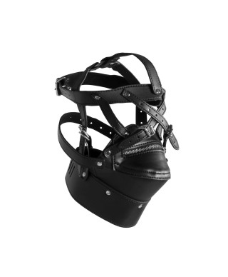 Head Harness with Zip-up Mouth and Lock - Black