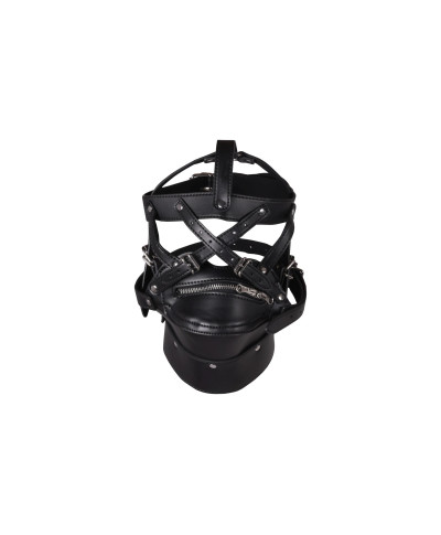 Head Harness with Zip-up Mouth and Lock - Black