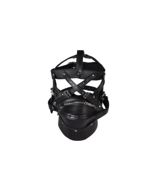 Head Harness with Zip-up Mouth and Lock - Black