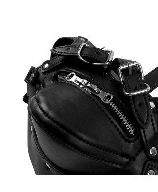 Head Harness with Zip-up Mouth and Lock - Black