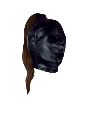 Mask with Brown Ponytail - Black