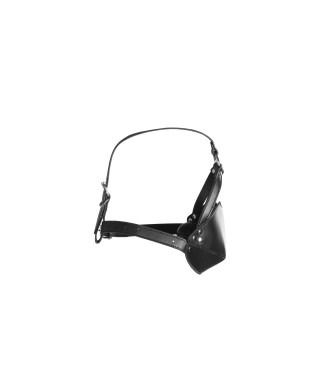 Head Harness with Mouth Cover and Breathable Ball Gag - Black