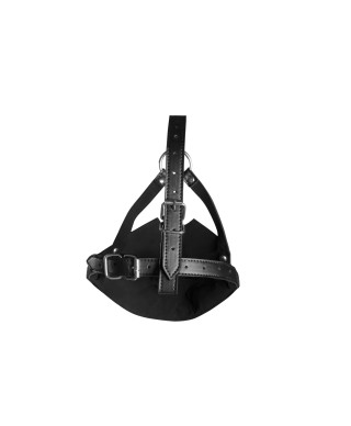 Head Harness with Mouth Cover and Breathable Ball Gag - Black