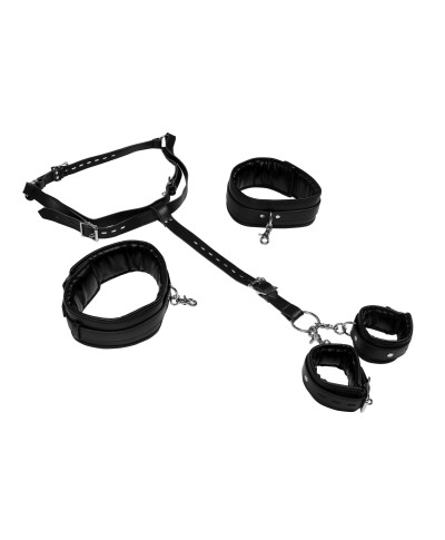 Body Harness with Thigh and Hand Cuffs - Black