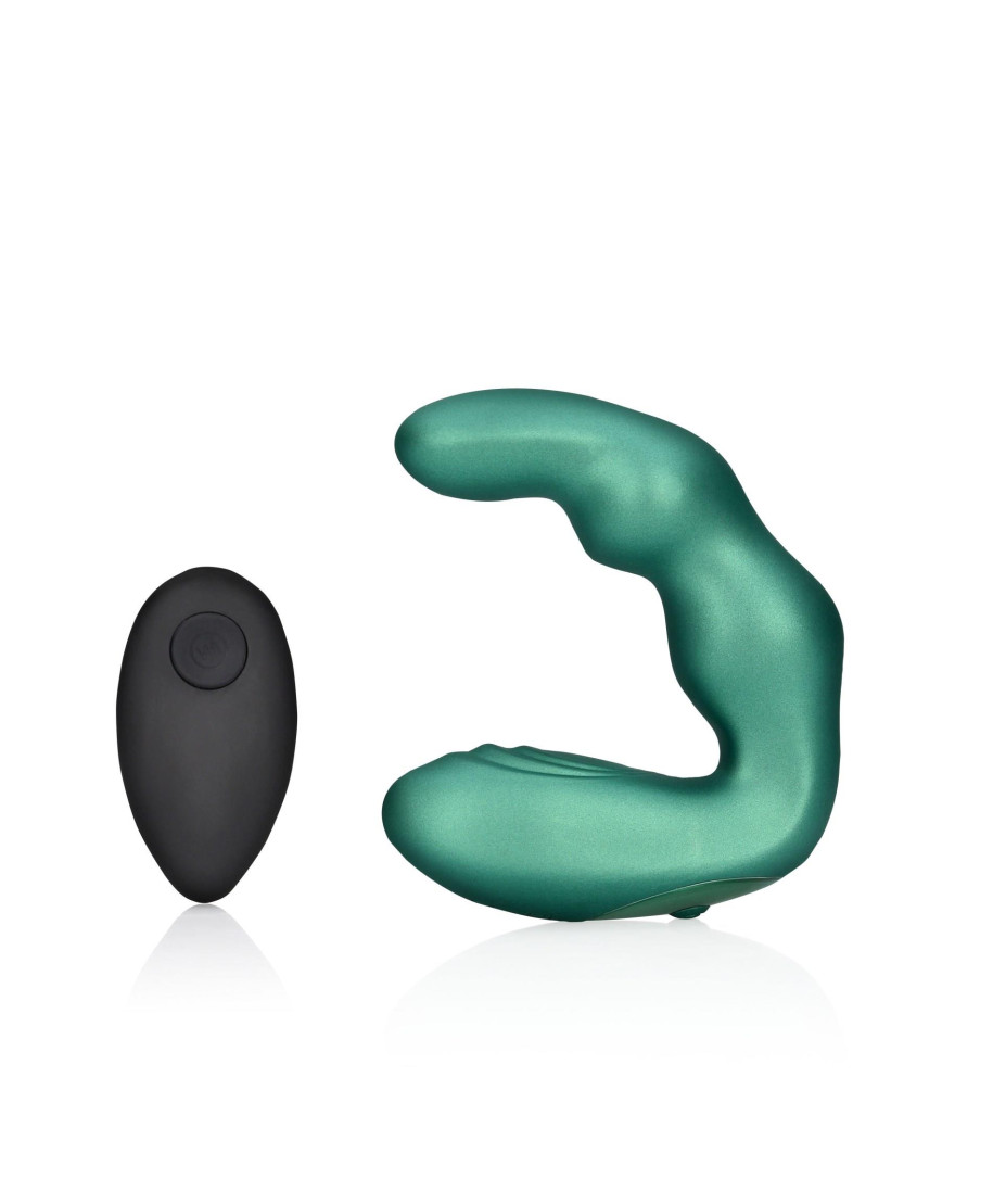 Bent Vibrating Prostate Massager with Remote Control - Metallic Green