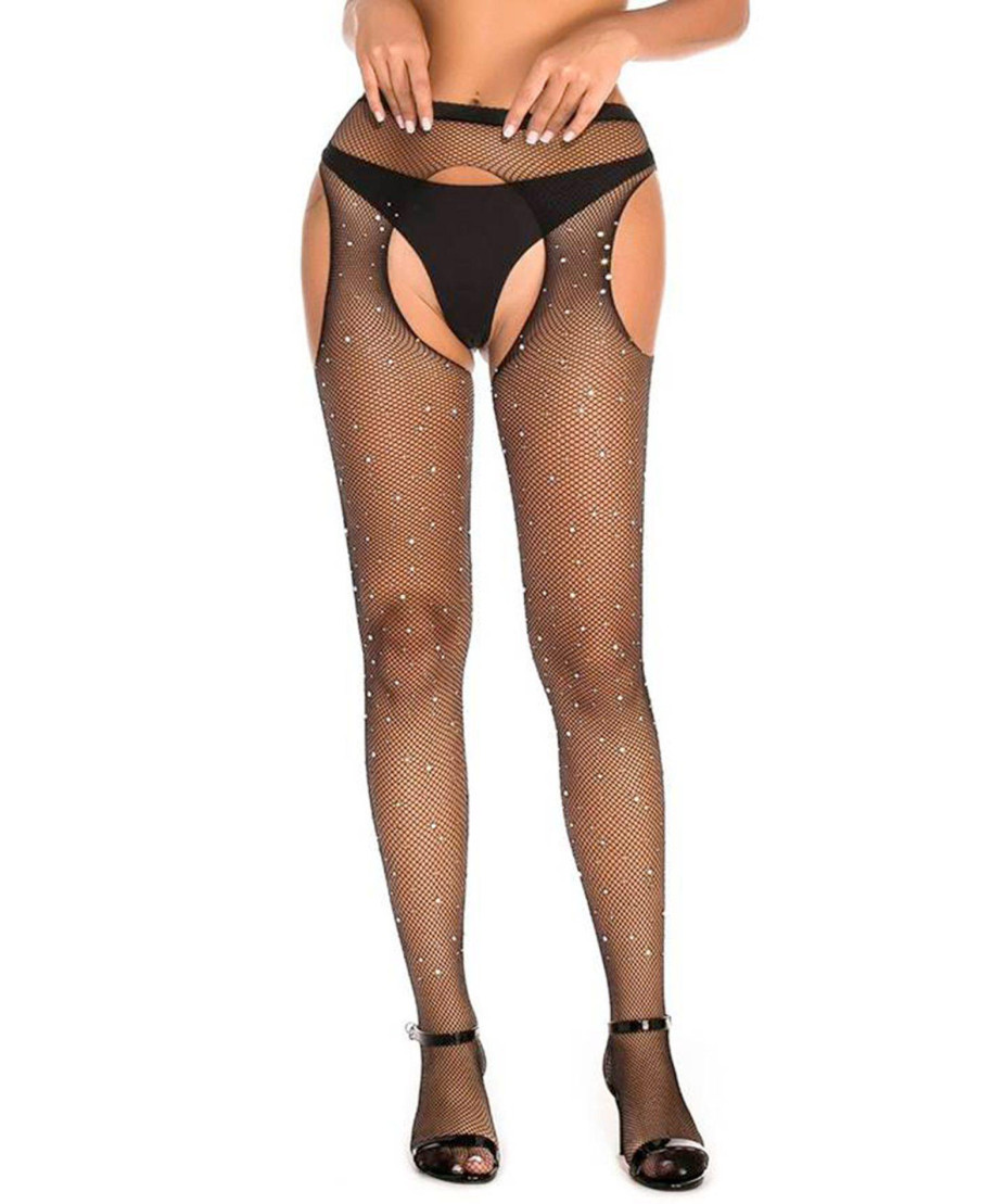 BLACK STRASS OPEN TIGHTS TU Size TU