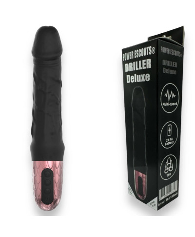 Power Escorts - Driller De Luxe Black - 21 Cm 82 Inch Fat Silicone Realistic Vibrator