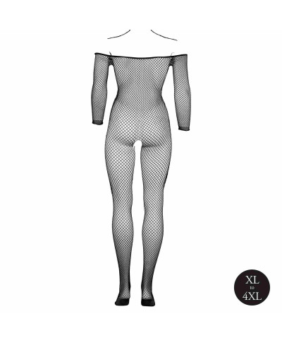 Bodystocking with off shoulder neckline fishnet structure and open crotch